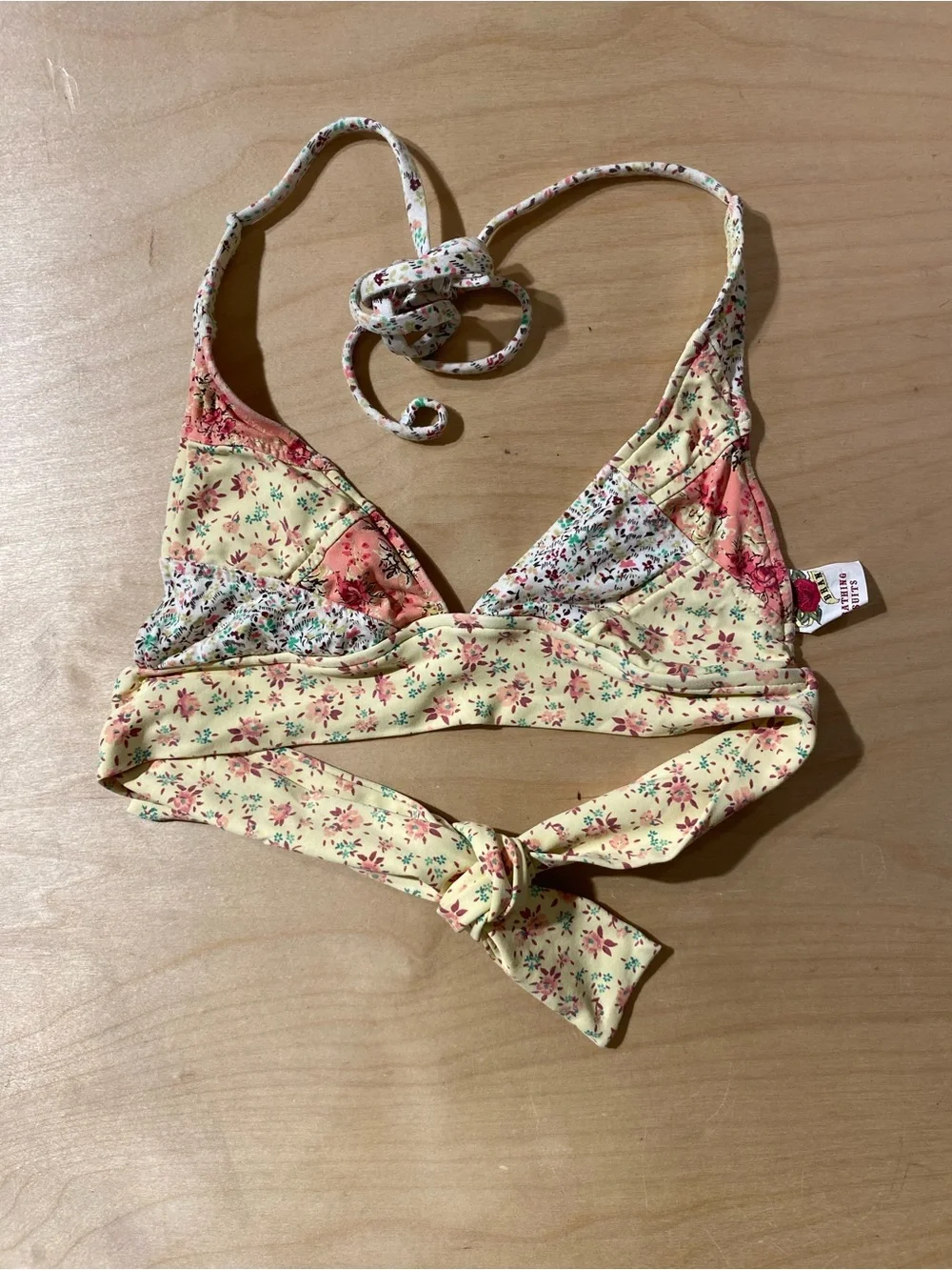 Lucky Brand Yellow Floral Tie-Back Bikini Top Small (RG)